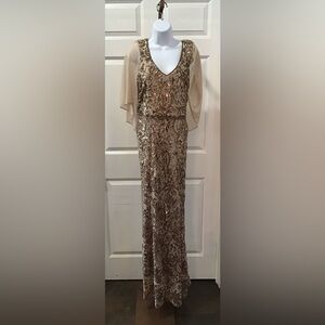 R&M Richards Beige and Gold Long Sleeve Dress